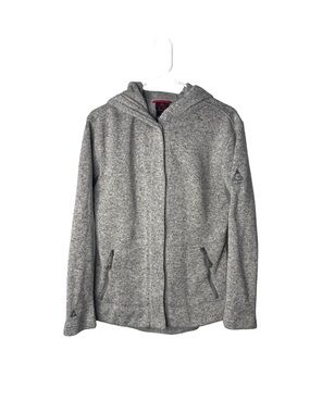 GERRY Women’s Full Zip Snap Gray White Knit Hooded Jacket Pockets Sz M